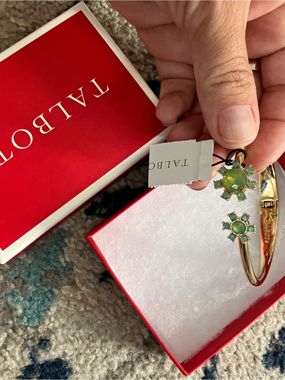 Talbots Gold-Tone Bangle with Green Flower Gem Accents